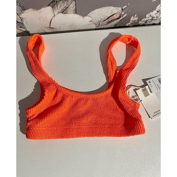 Good American Women’s Textured Always Fits Scoop Bikini Top Hot Coral - Picture 8 of 10